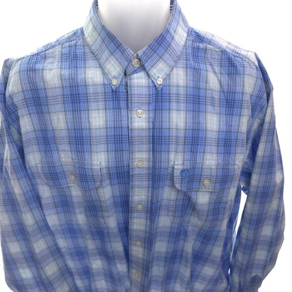 Wrangler George Strait Men's XLT Blue Plaid L/S Button Up Cowboy Shirt - Picture 4 of 8